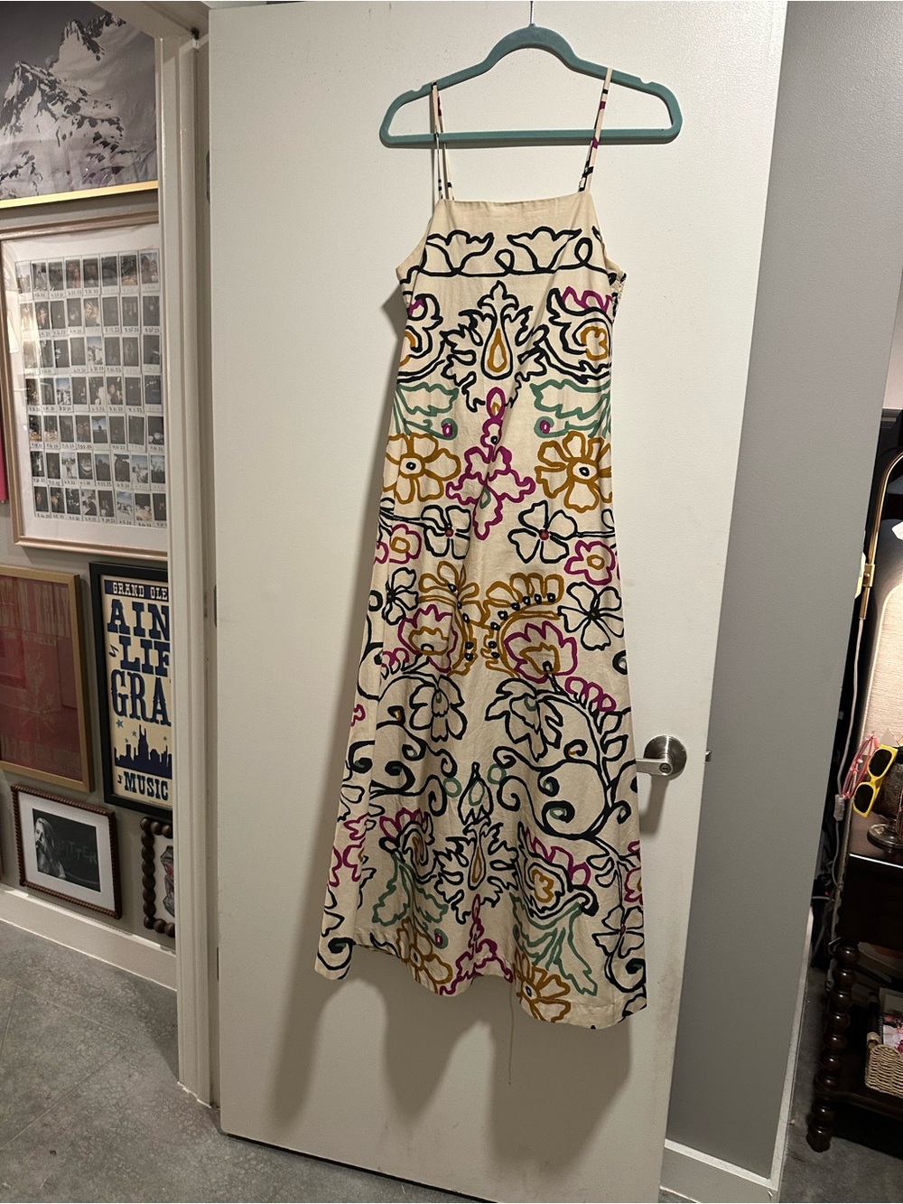 Sleeveless Cream Floral Embroidered Maxi Dress - Picture 2 of 4